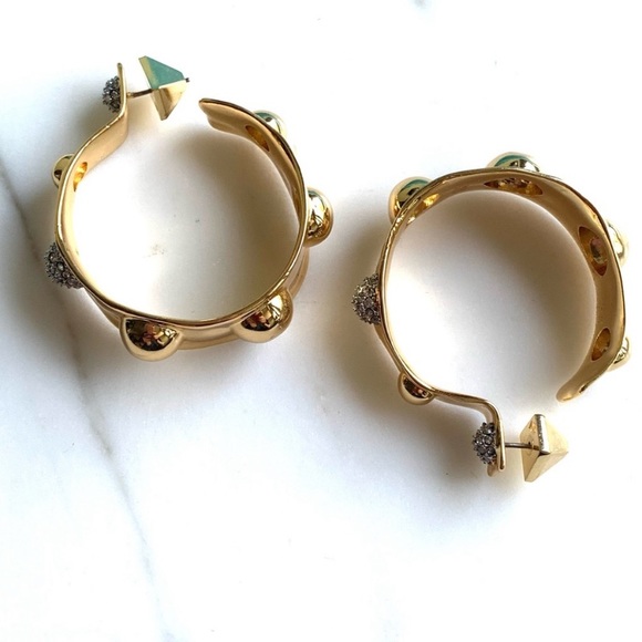 ALEXIS BITTAR • Large Gold Molten Metal Dot Pavé Crystal Studded Hoop Earrings - Picture 5 of 12